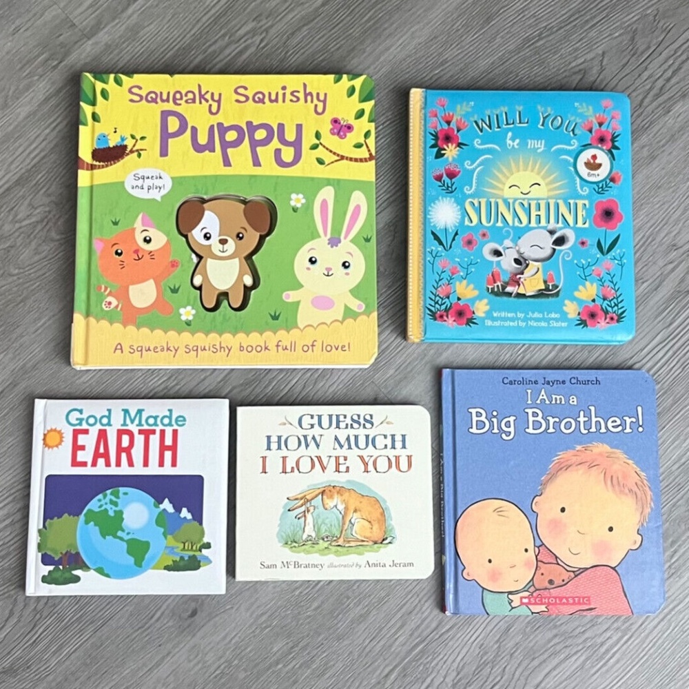 Lot of 5 Baby/Toddler Hardcover Picture Books, Love/God/Big Brother/Puppy
